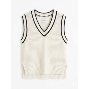 Abercrombie & Fitch Mens Cream Black Varsity V-Neck Sweater Vest150-490-1578-101